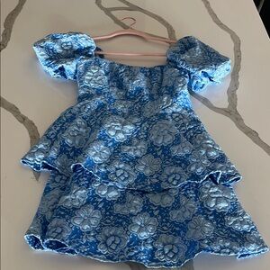 Blue Floral Puff Sleeve Dress